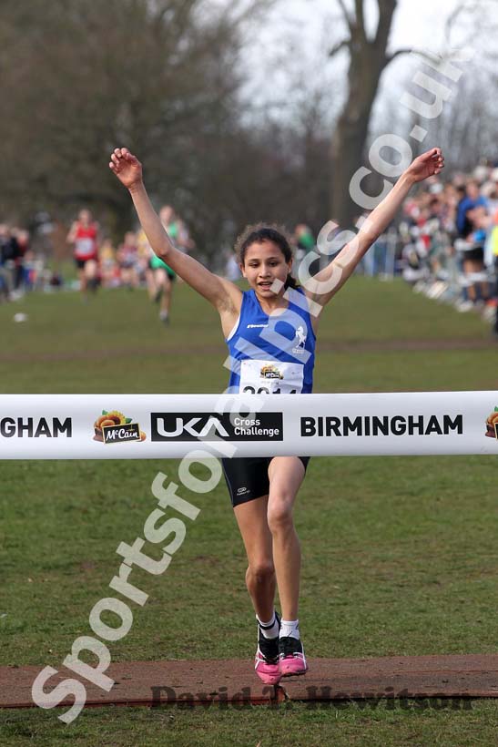 S. Sinha (Kent) wins the Under-13 Girls race, McCain Inter Counties Cross Country, Cofton Park, Birmingham.
